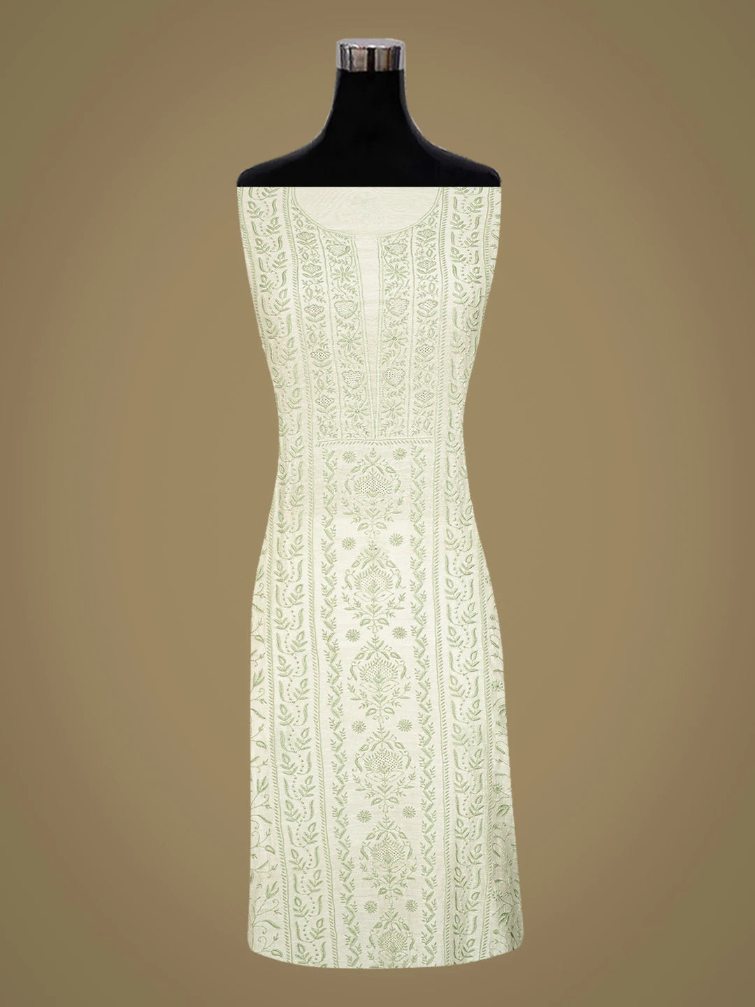 Ada Hand Embroidered White Chanderi Lucknowi Chikankari Unstitched Kurta Dupatta Set 01A821742