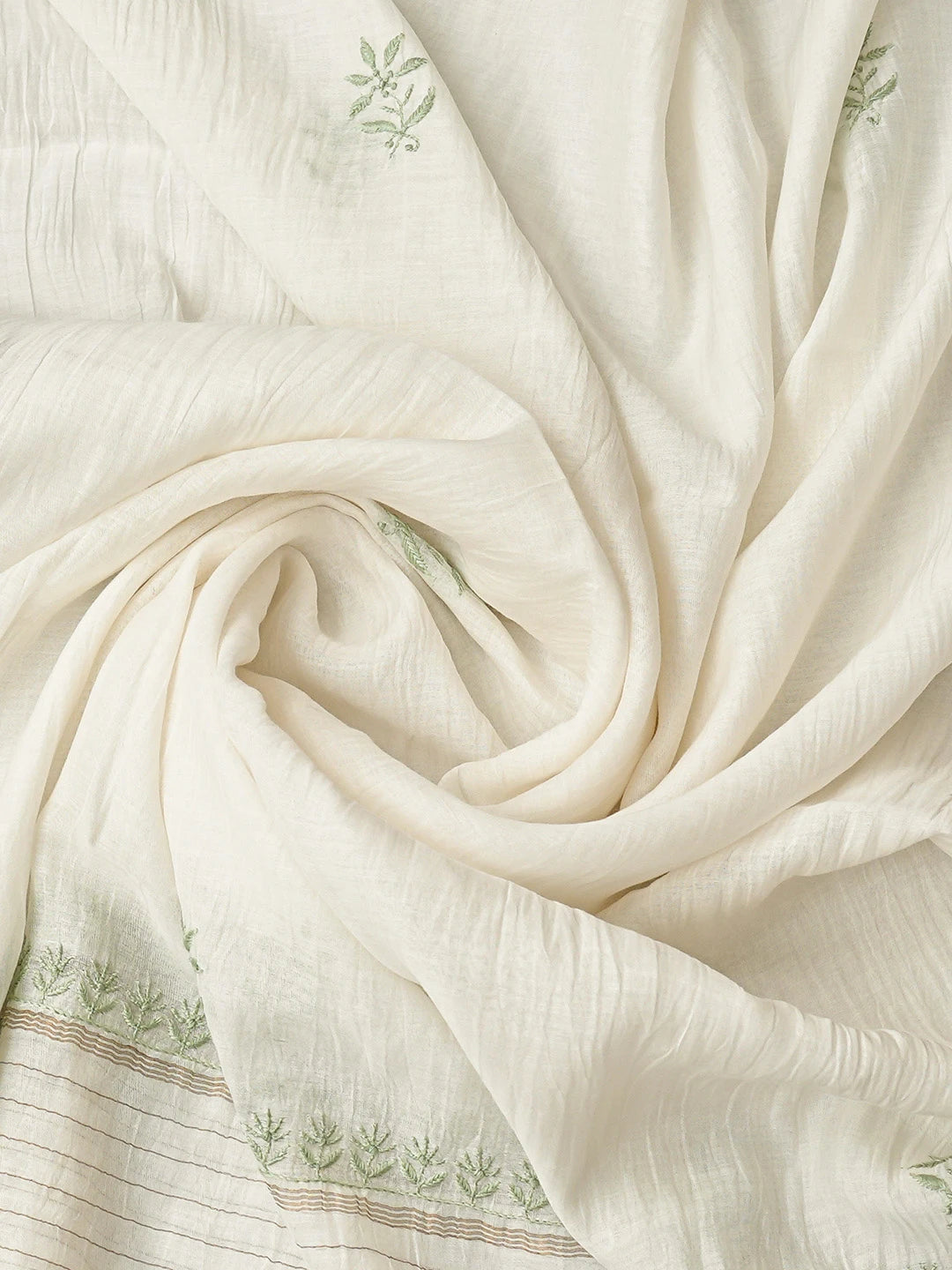 Ada Hand Embroidered White Chanderi Lucknowi Chikankari Unstitched Kurta Dupatta Set 01A821742