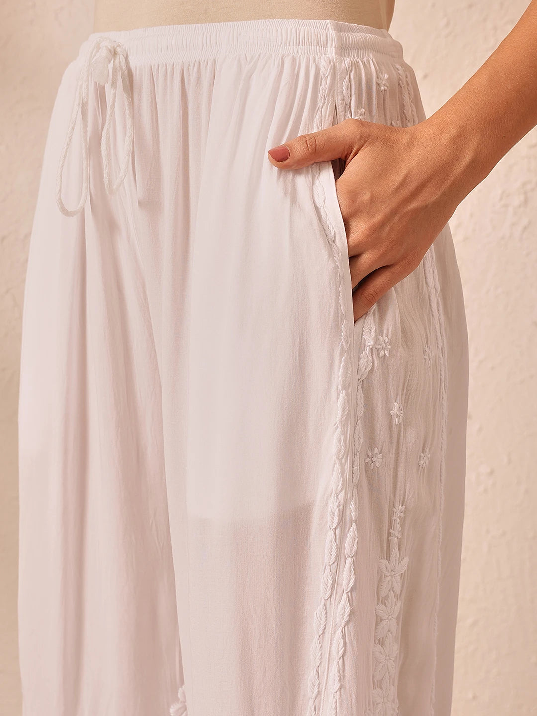 Ada Hand Embroidered White Modal Lucknowi Chikankari Palazzo A711198