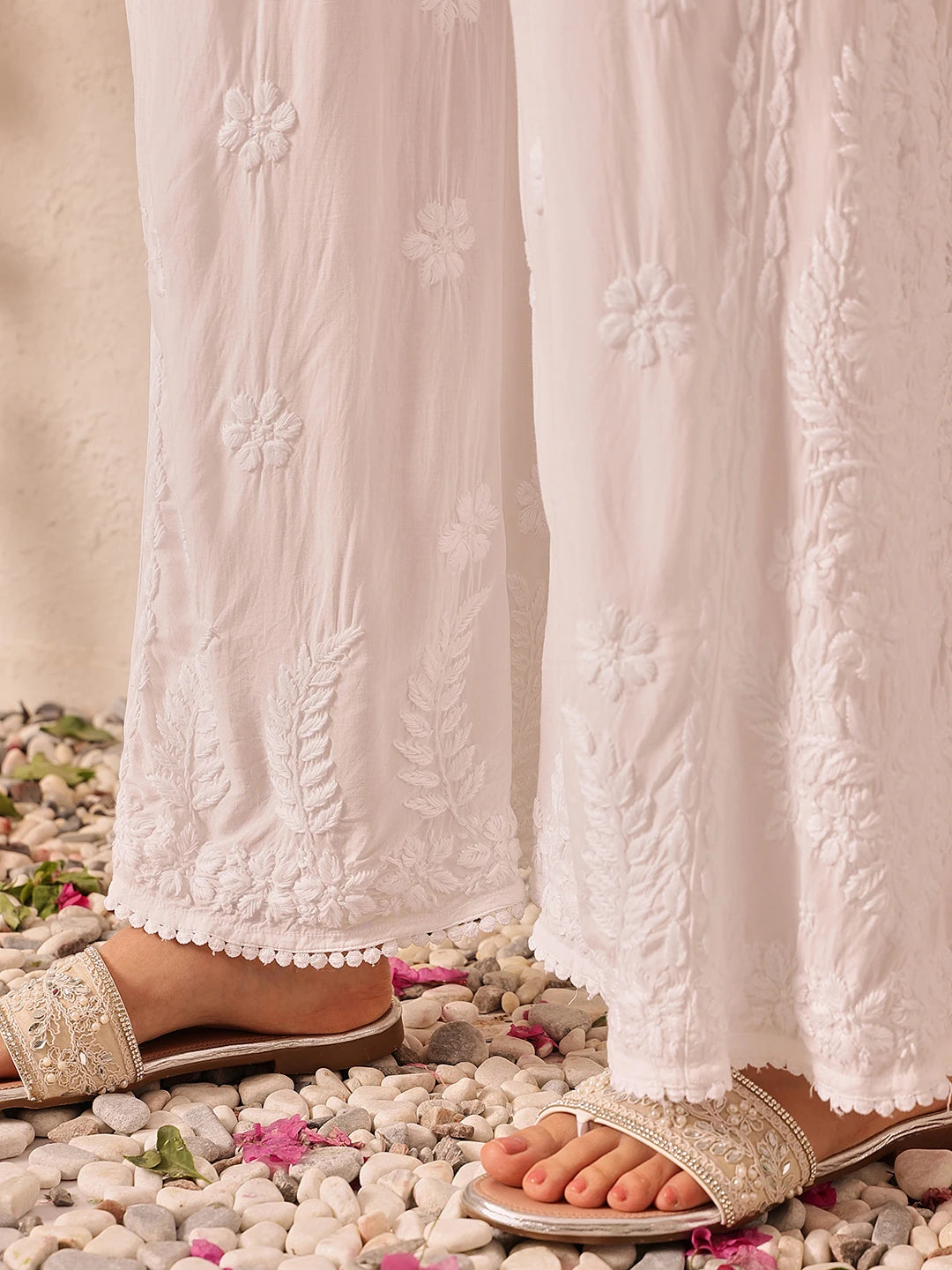 Ada Hand Embroidered White Modal Lucknowi Chikankari Palazzo A711198