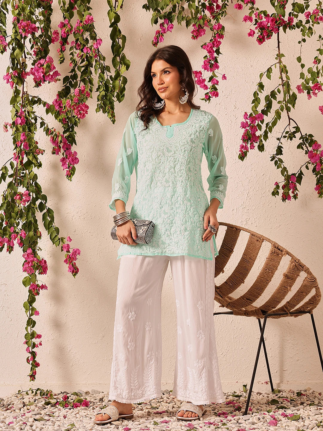 Ada Hand Embroidered White Modal Lucknowi Chikankari Palazzo A711198
