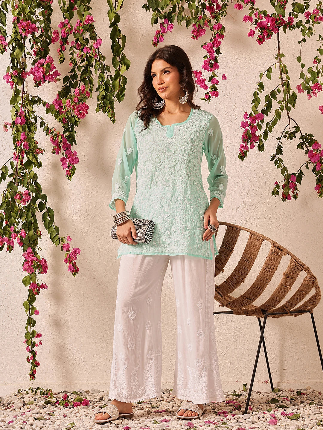 Ada Hand Embroidered White Modal Lucknowi Chikankari Palazzo A711198