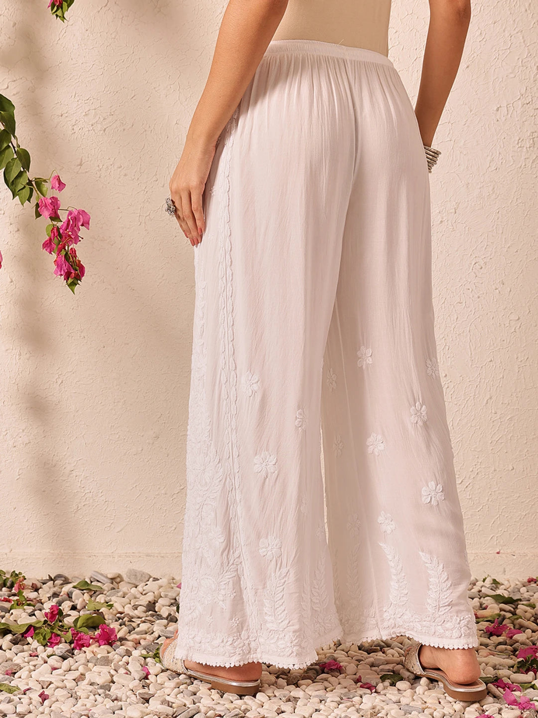 Ada Hand Embroidered White Modal Lucknowi Chikankari Palazzo A711198