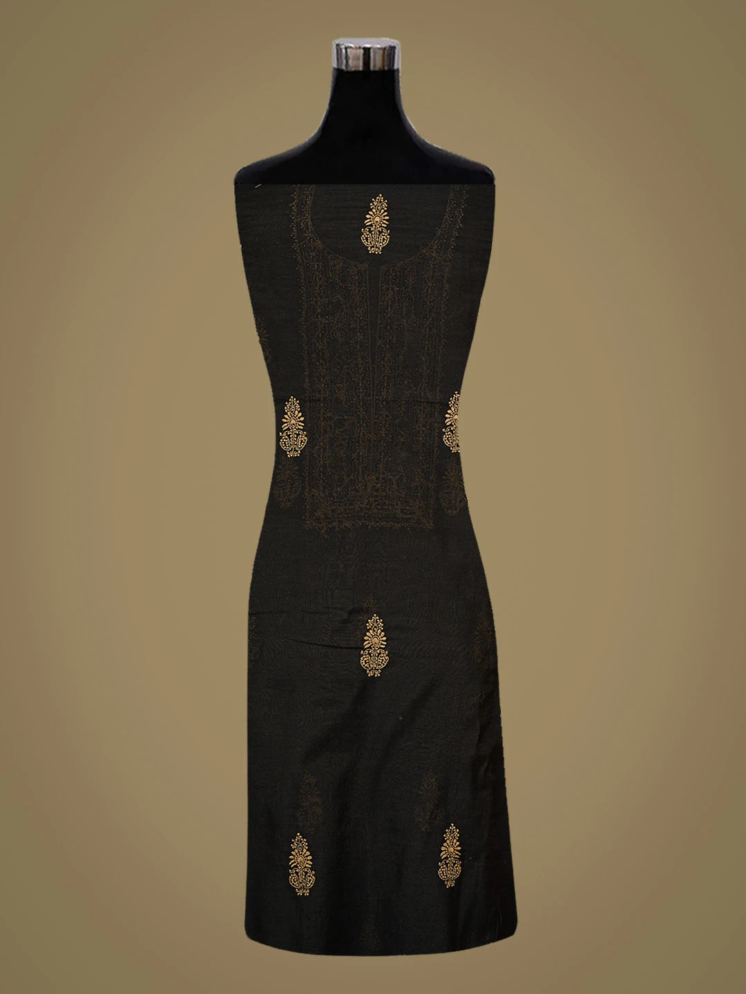 Ada Hand Embroidered Black Chanderi Lucknowi Chikankari Unstitched Kurta Dupatta Set 01A752339