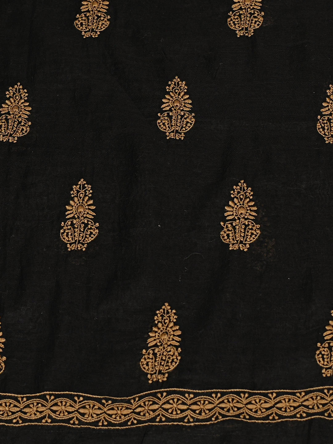 Ada Hand Embroidered Black Chanderi Lucknowi Chikankari Unstitched Kurta Dupatta Set 01A752339