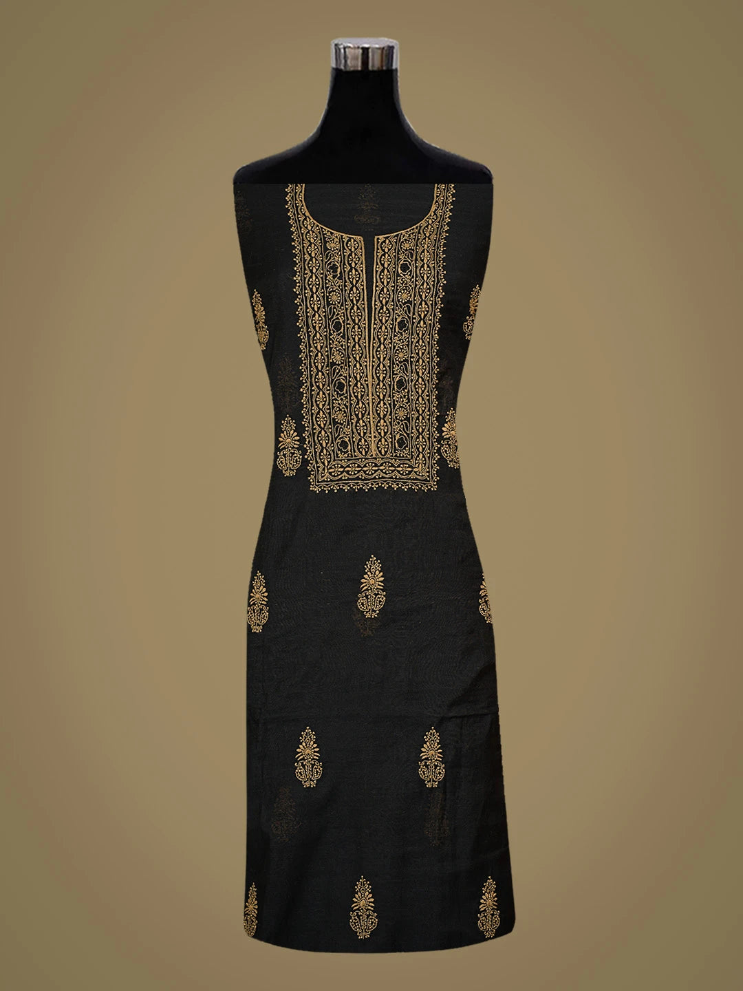 Ada Hand Embroidered Black Chanderi Lucknowi Chikankari Unstitched Kurta Dupatta Set 01A752339