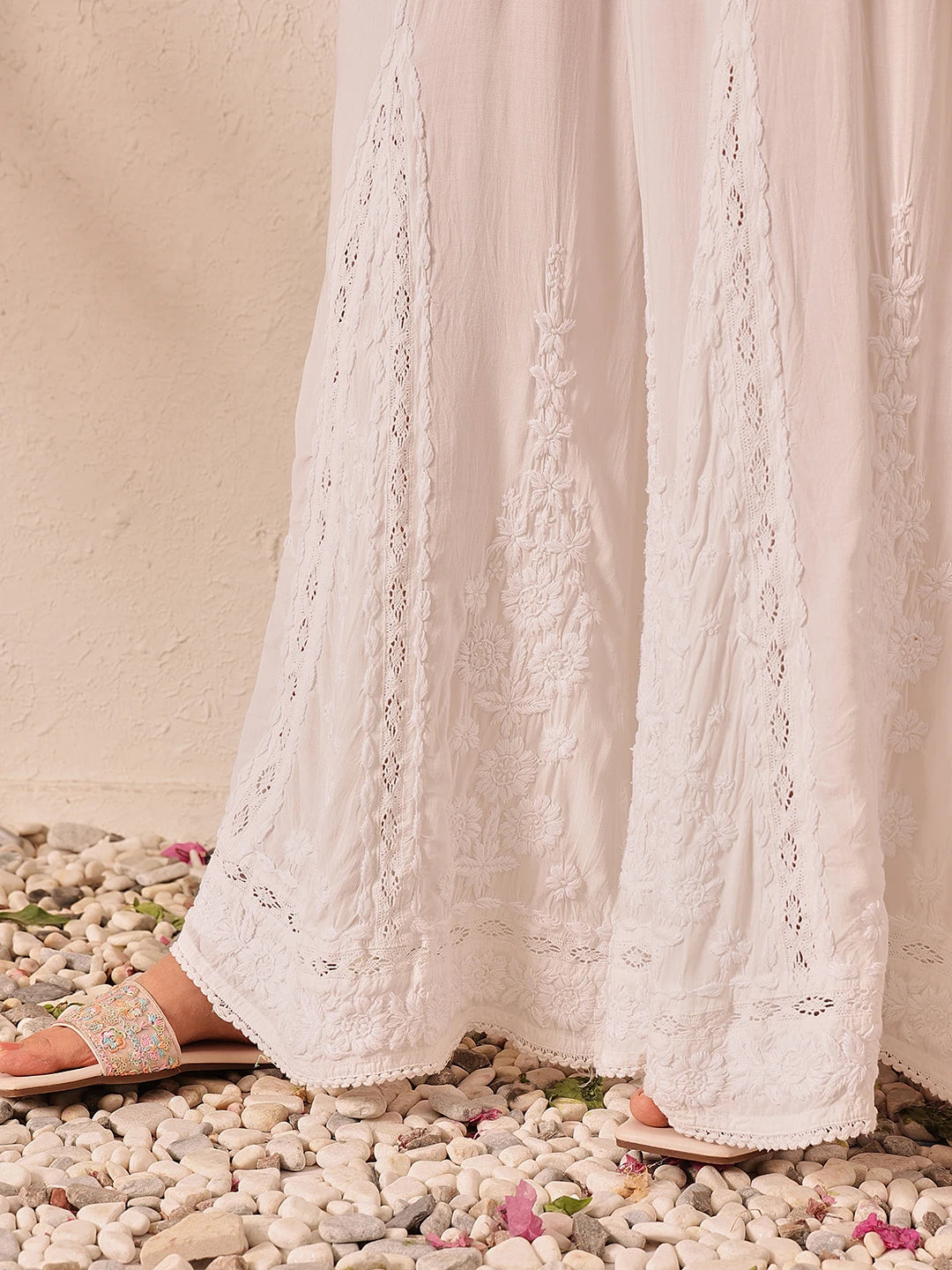 Ada Hand Embroidered White Modal Lucknowi Chikankari Palazzo A711199