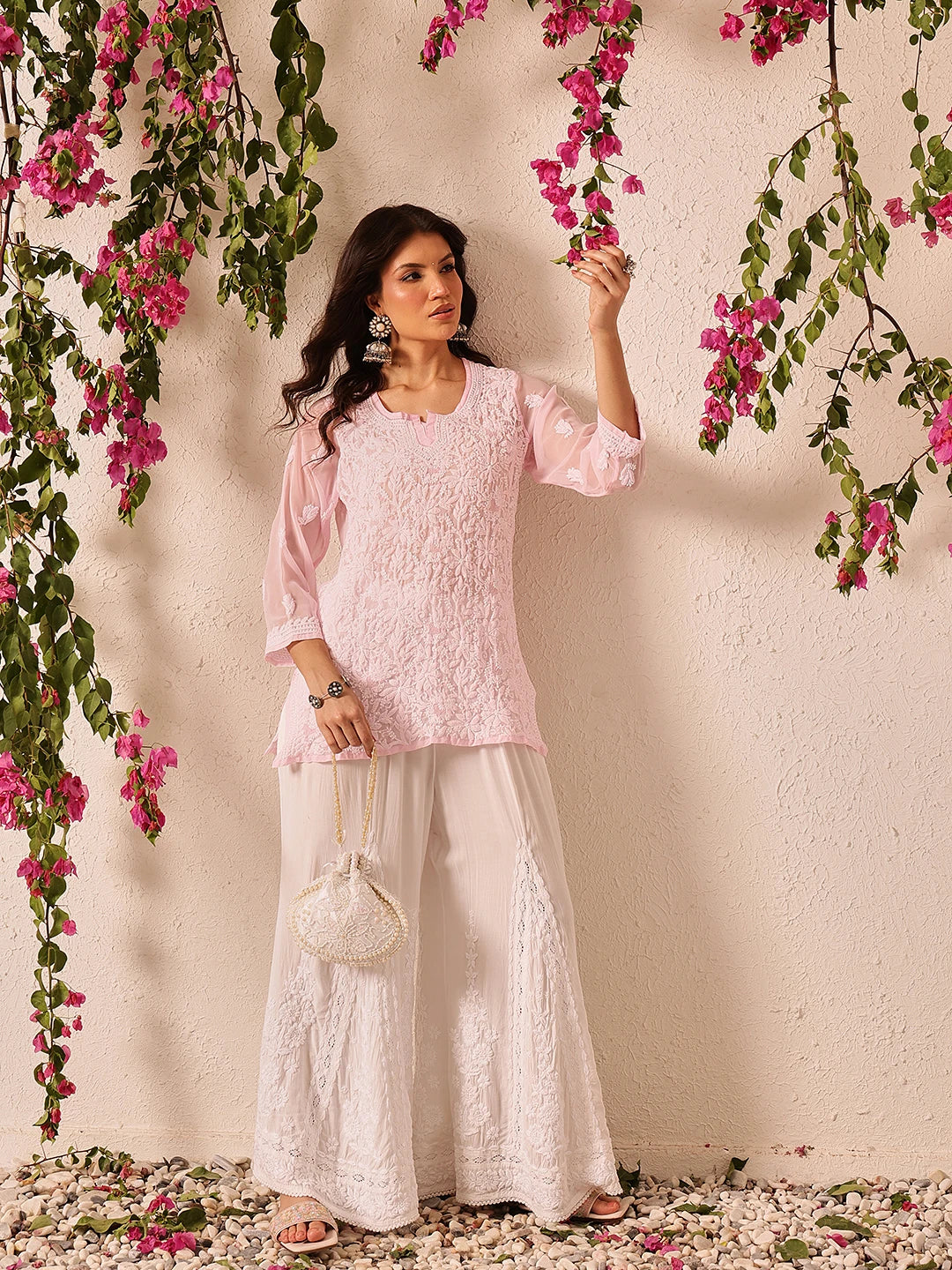 Ada Hand Embroidered White Modal Lucknowi Chikankari Palazzo A711199