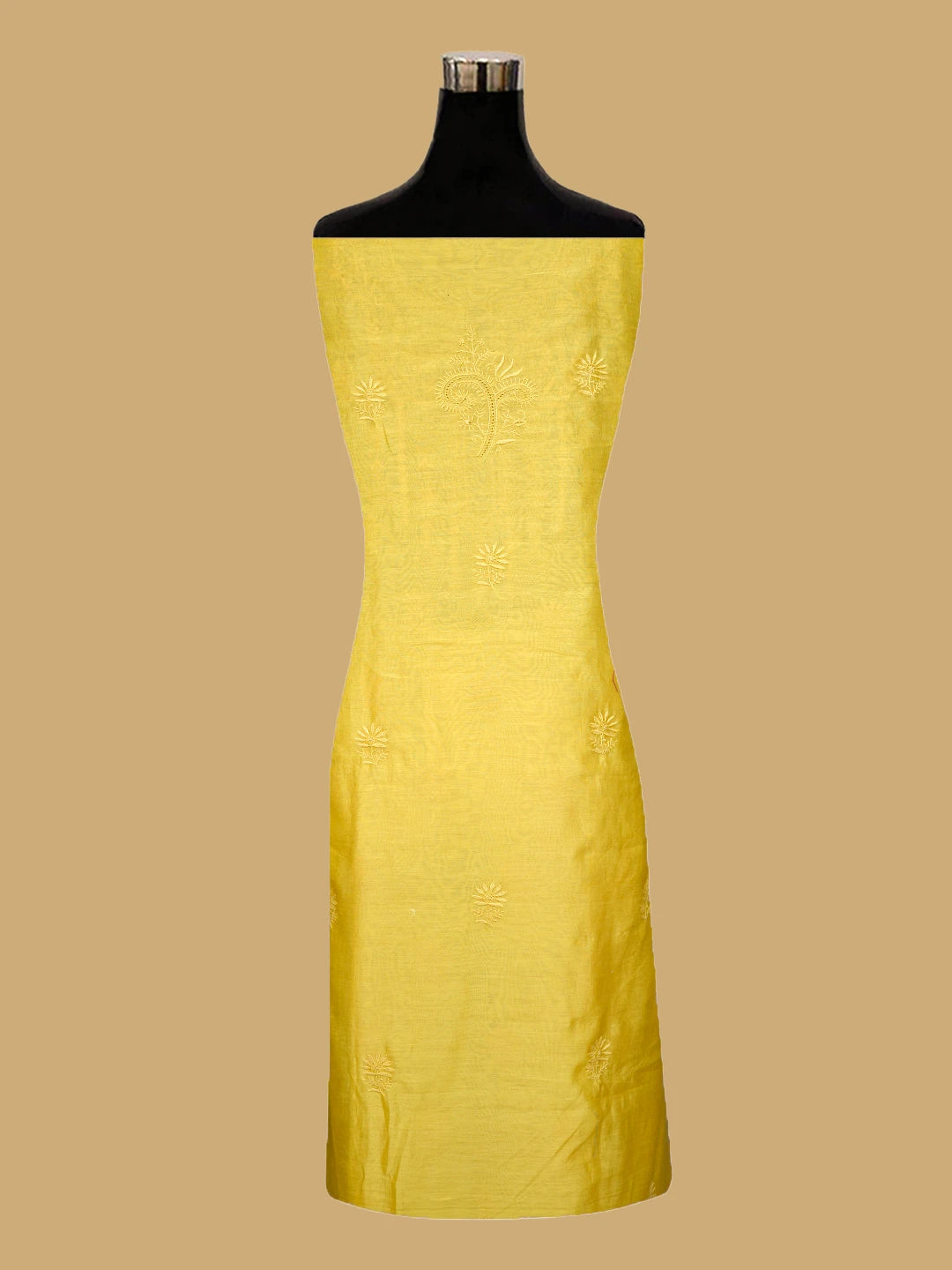 Ada Hand Embroidered Yellow Chanderi Lucknowi Chikankari Unstitched Kurta Dupatta Set 01A776153