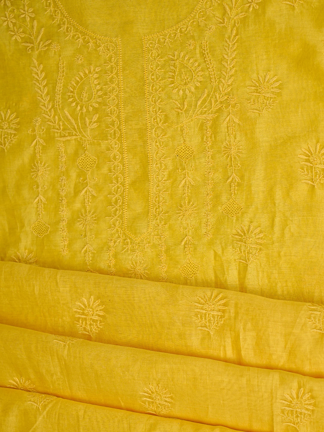 Ada Hand Embroidered Yellow Chanderi Lucknowi Chikankari Unstitched Kurta Dupatta Set 01A776153