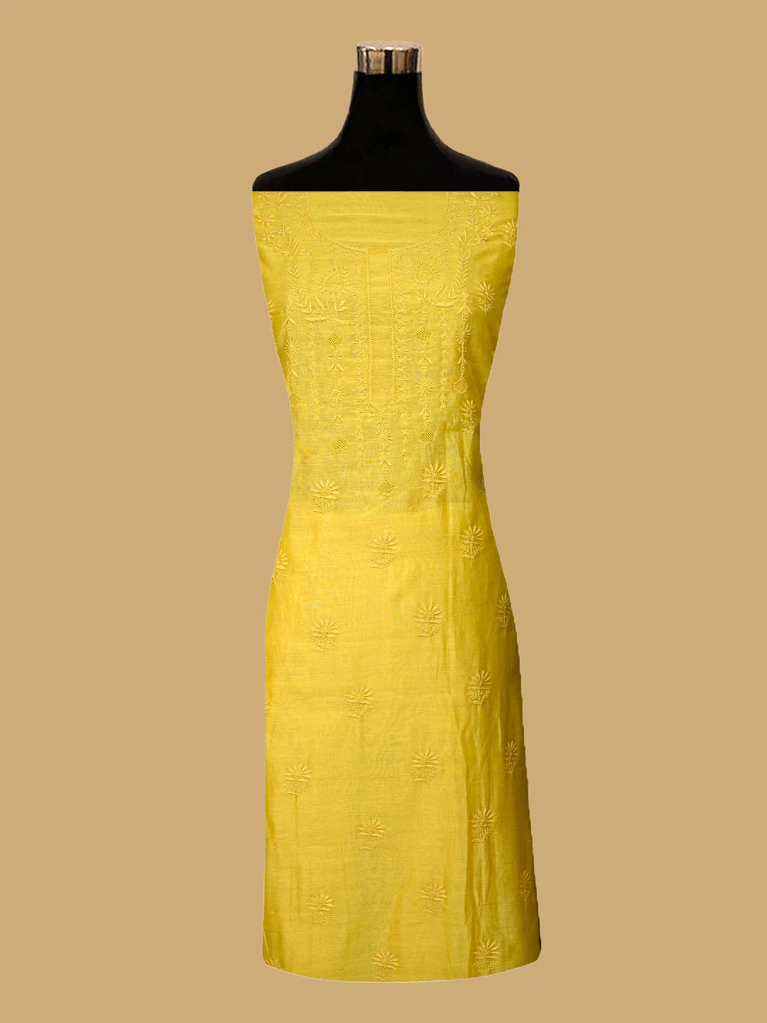 Ada Hand Embroidered Yellow Chanderi Lucknowi Chikankari Unstitched Kurta Dupatta Set 01A776153