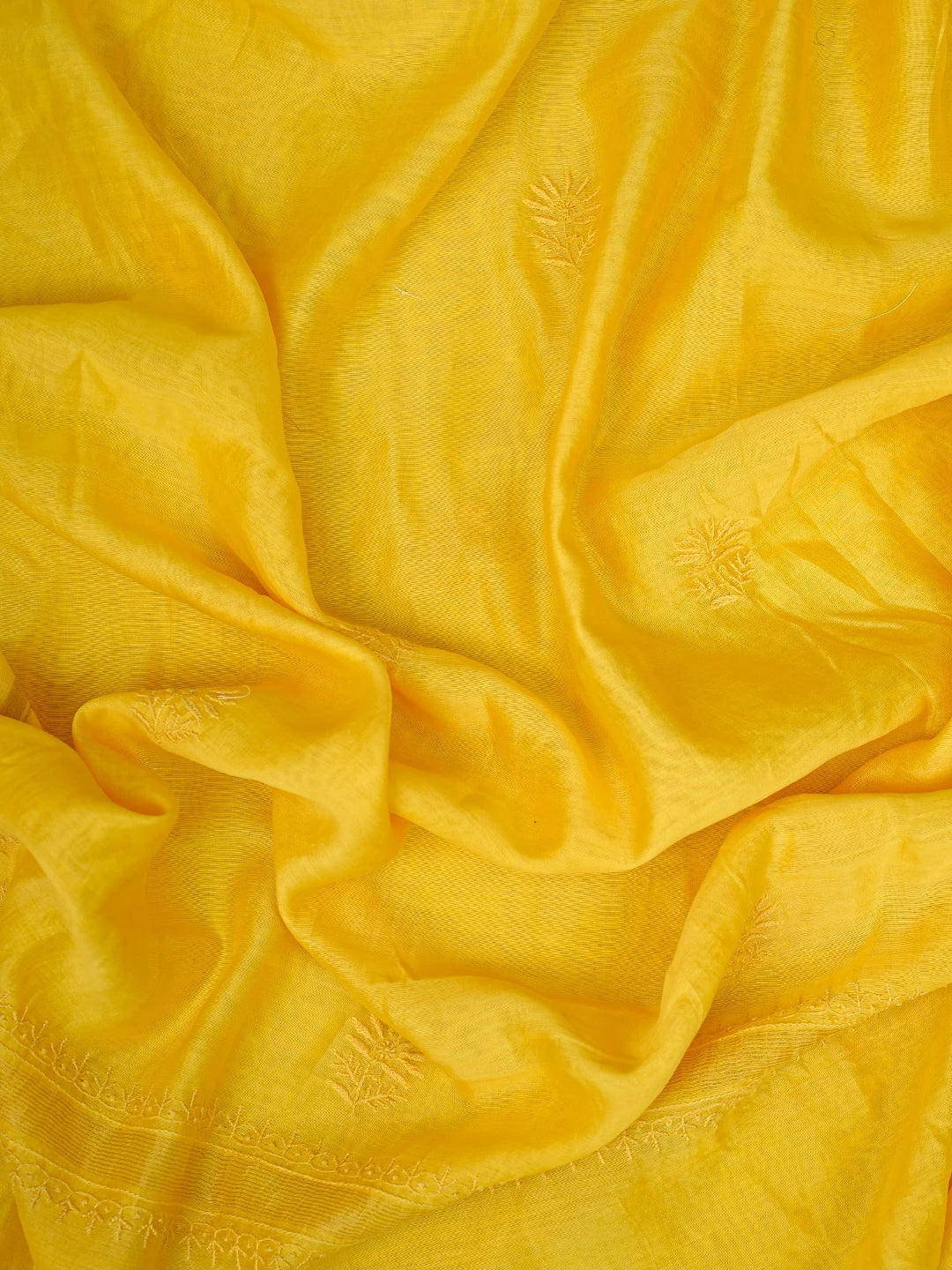 Ada Hand Embroidered Yellow Chanderi Lucknowi Chikankari Unstitched Kurta Dupatta Set 01A776153