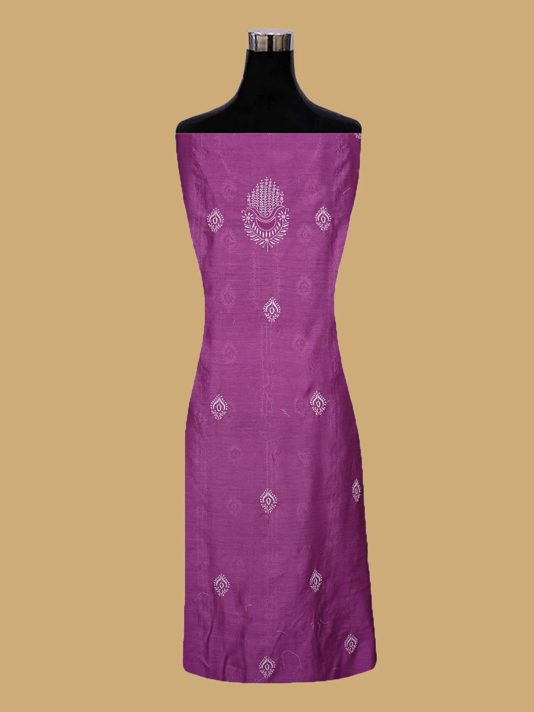 Ada Hand Embroidered Purple Chanderi Lucknowi Chikankari Unstitched Kurta Dupatta Set 01A817039
