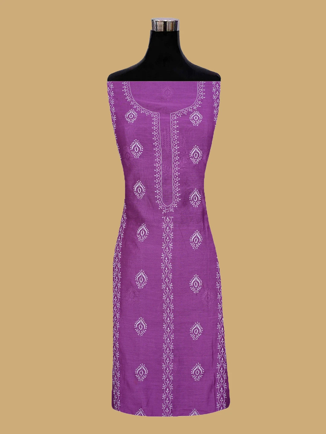 Ada Hand Embroidered Purple Chanderi Lucknowi Chikankari Unstitched Kurta Dupatta Set 01A817039