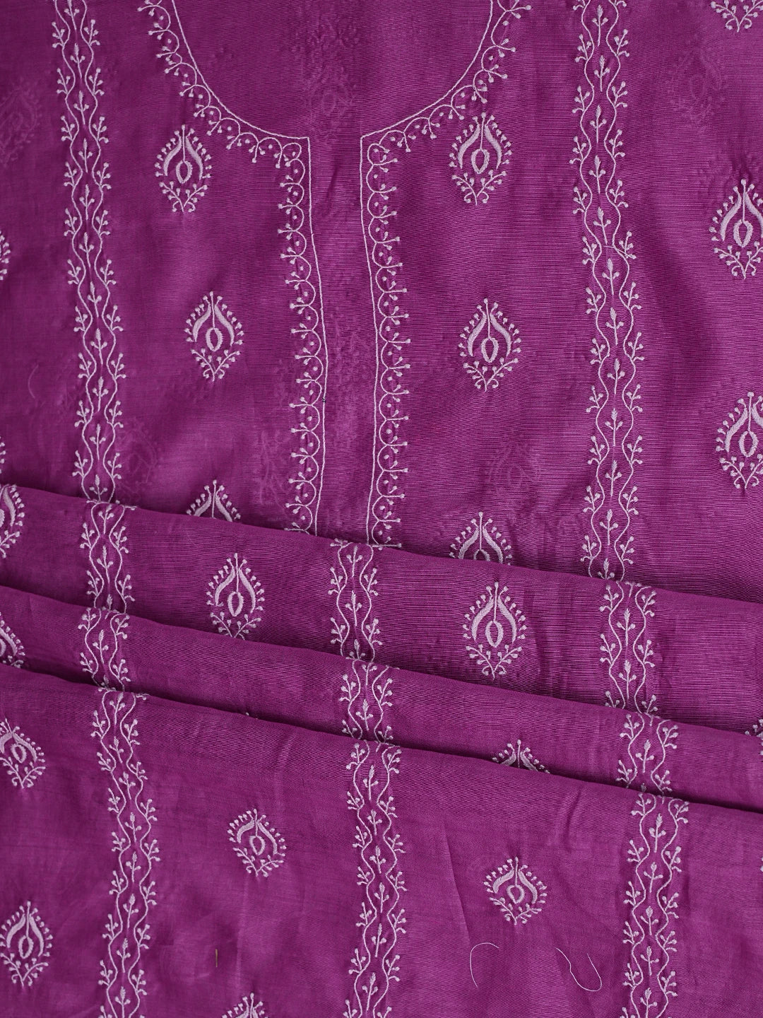 Ada Hand Embroidered Purple Chanderi Lucknowi Chikankari Unstitched Kurta Dupatta Set 01A817039