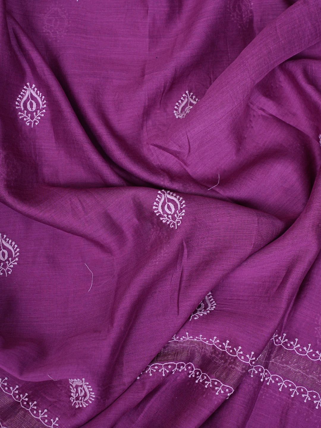 Ada Hand Embroidered Purple Chanderi Lucknowi Chikankari Unstitched Kurta Dupatta Set 01A817039