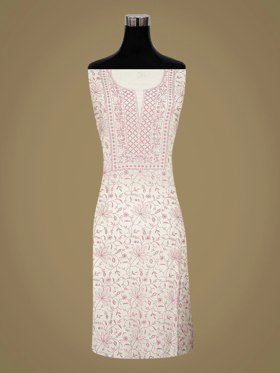 Ada Hand Embroidered White Chanderi Lucknowi Chikankari Unstitched Kurta Dupatta Set 01A821745