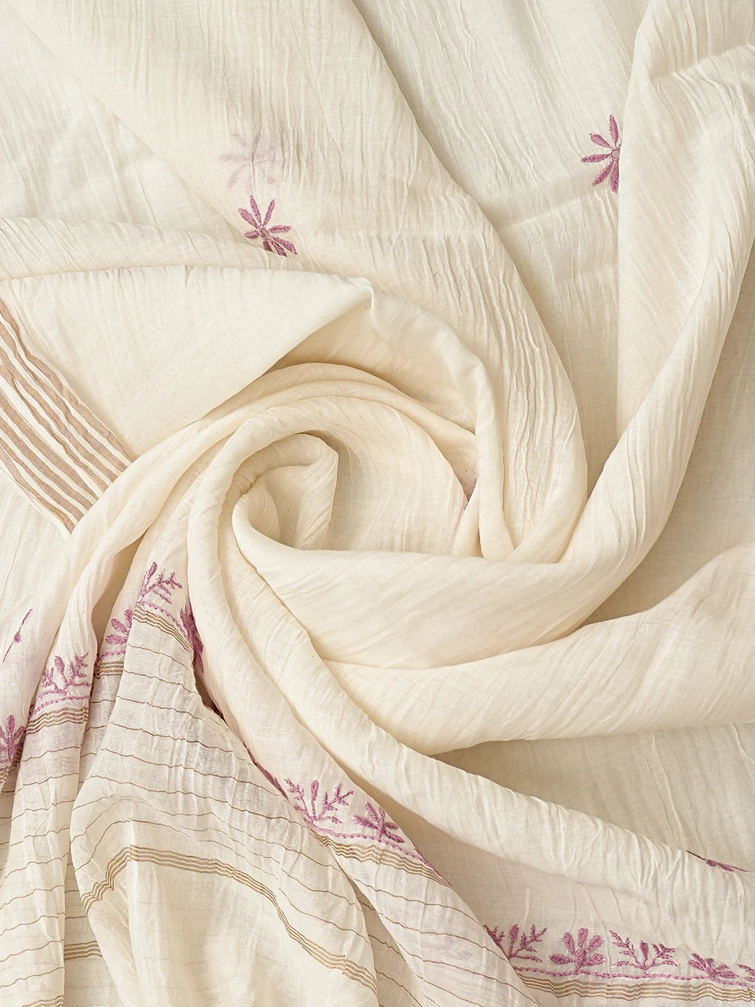 Ada Hand Embroidered White Chanderi Lucknowi Chikankari Unstitched Kurta Dupatta Set 01A821745
