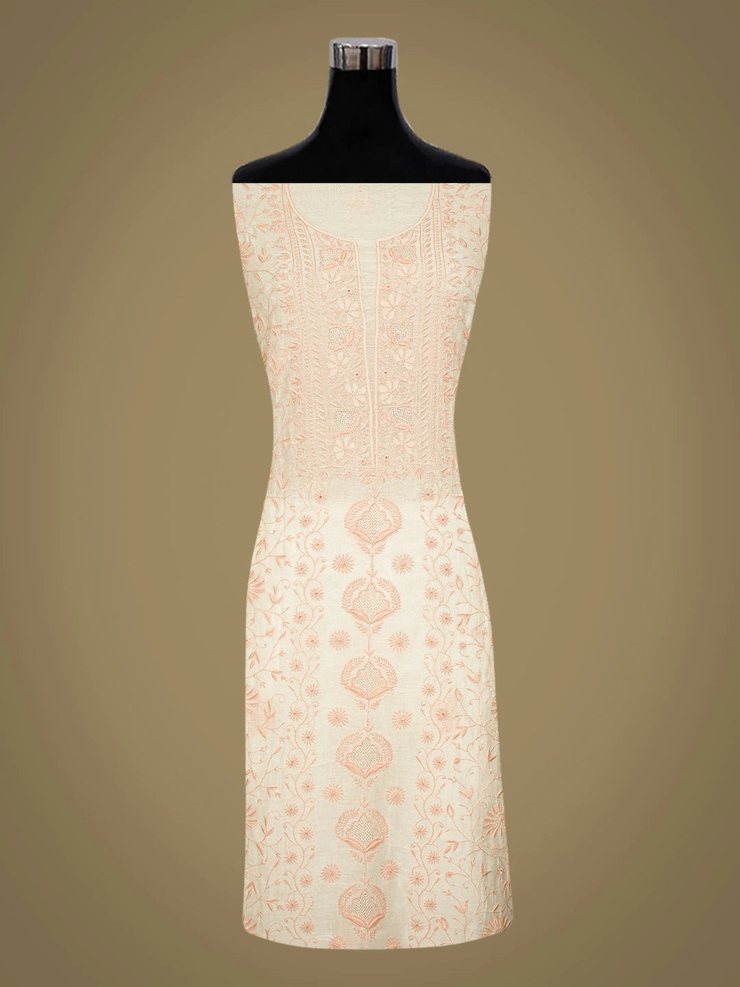 Ada Hand Embroidered White Chanderi Lucknowi Chikankari Unstitched Kurta Dupatta Set 08A500827