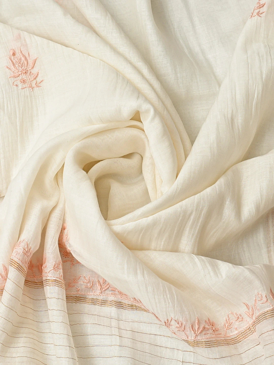 Ada Hand Embroidered White Chanderi Lucknowi Chikankari Unstitched Kurta Dupatta Set 08A500827