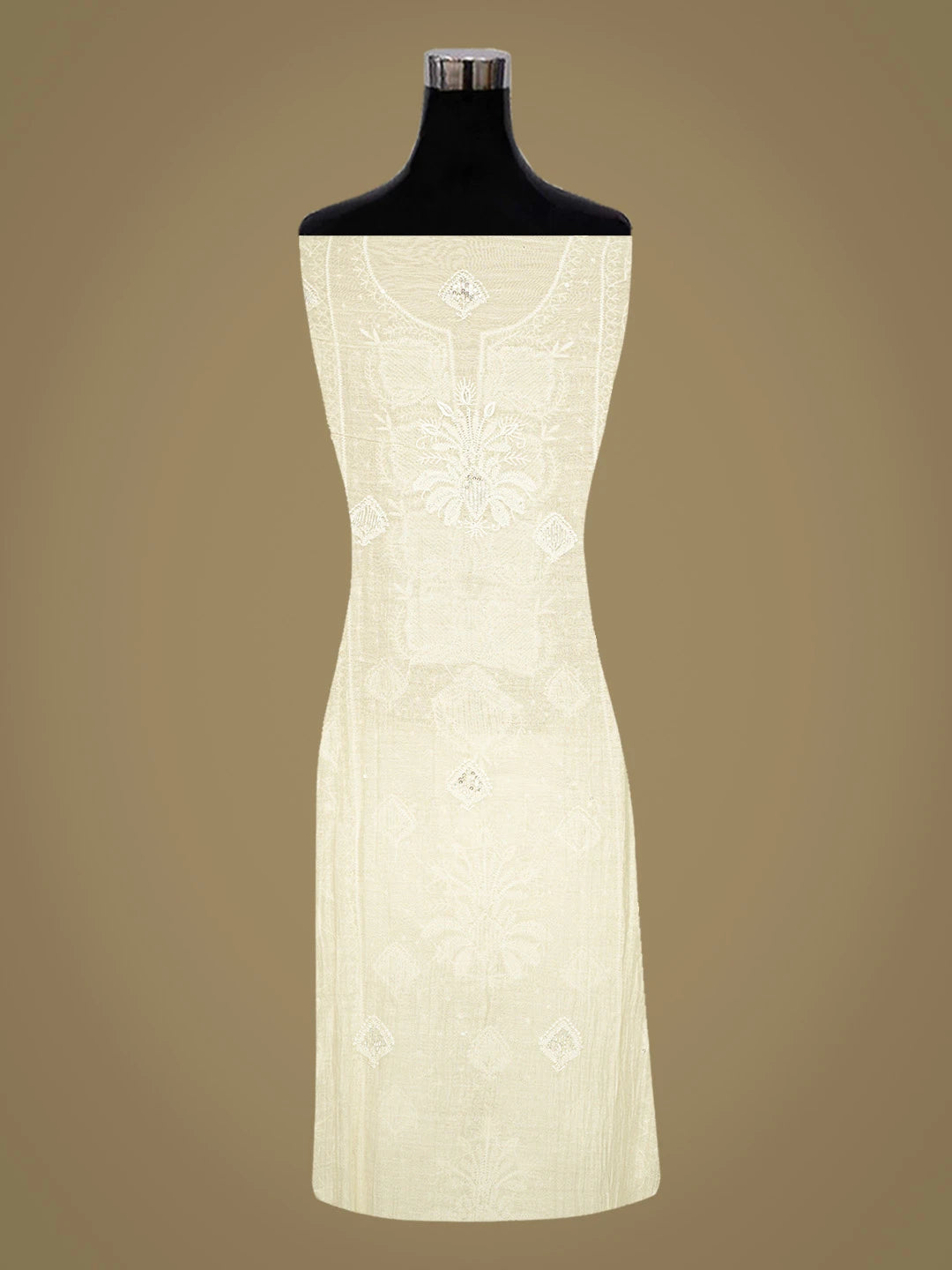 Ada Hand Embroidered Lemon Chanderi Lucknowi Chikankari Semi-stitched Kurta Dupatta Set With Cutdana Work 01A776869