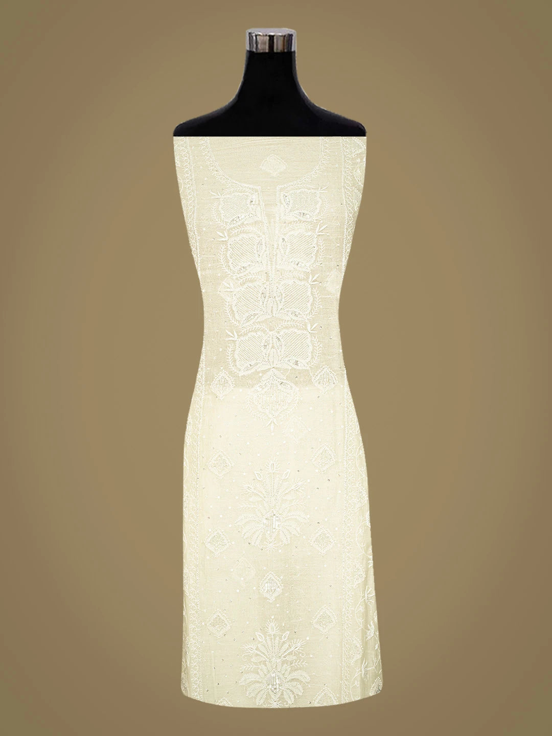 Ada Hand Embroidered Lemon Chanderi Lucknowi Chikankari Semi-stitched Kurta Dupatta Set With Cutdana Work 01A776869