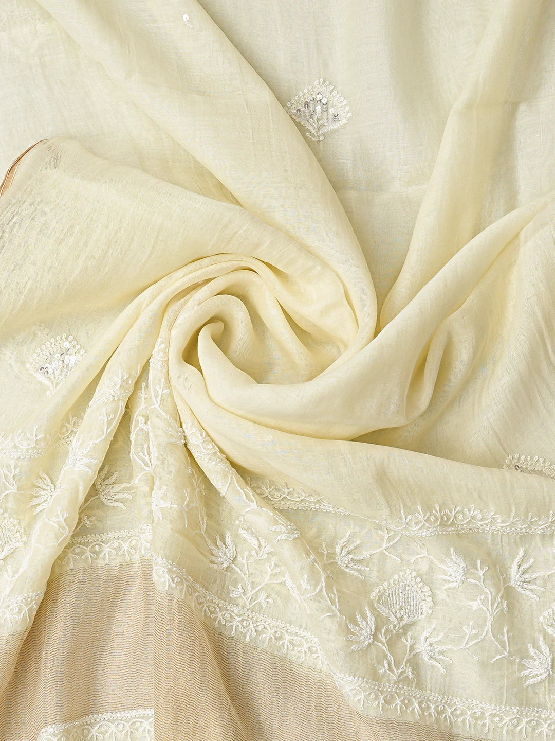 Ada Hand Embroidered Lemon Chanderi Lucknowi Chikankari Semi-stitched Kurta Dupatta Set With Cutdana Work 01A776869