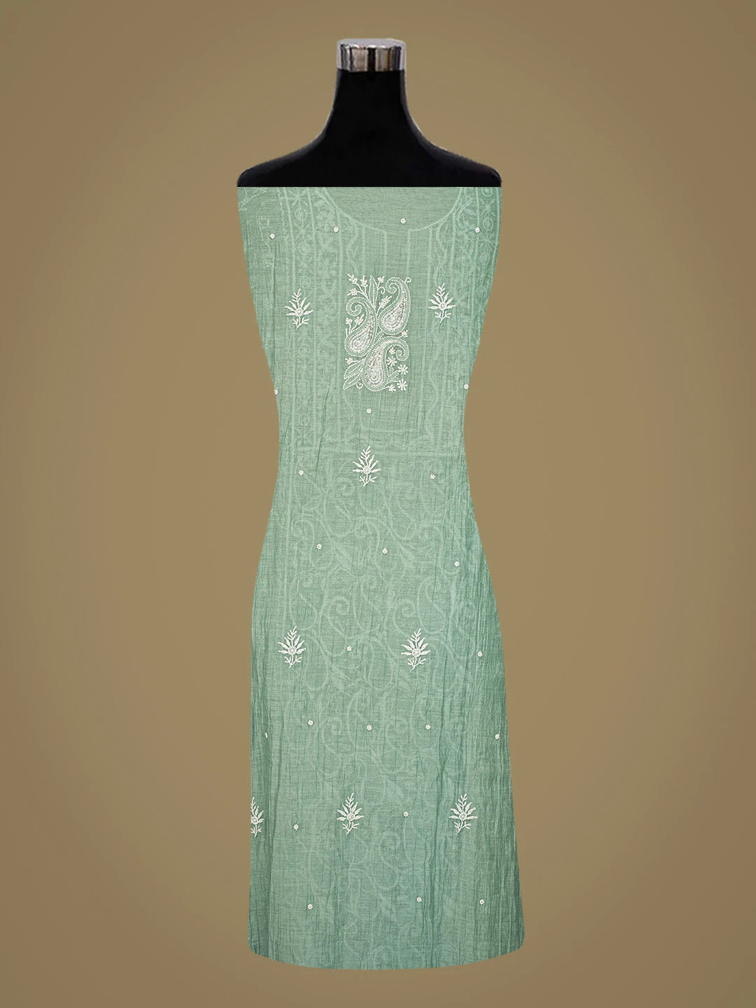 Ada Hand Embroidered Teal Green Chanderi Lucknowi Chikankari Semi-stitched Kurta Dupatta Set With Pearl Work 01A660719