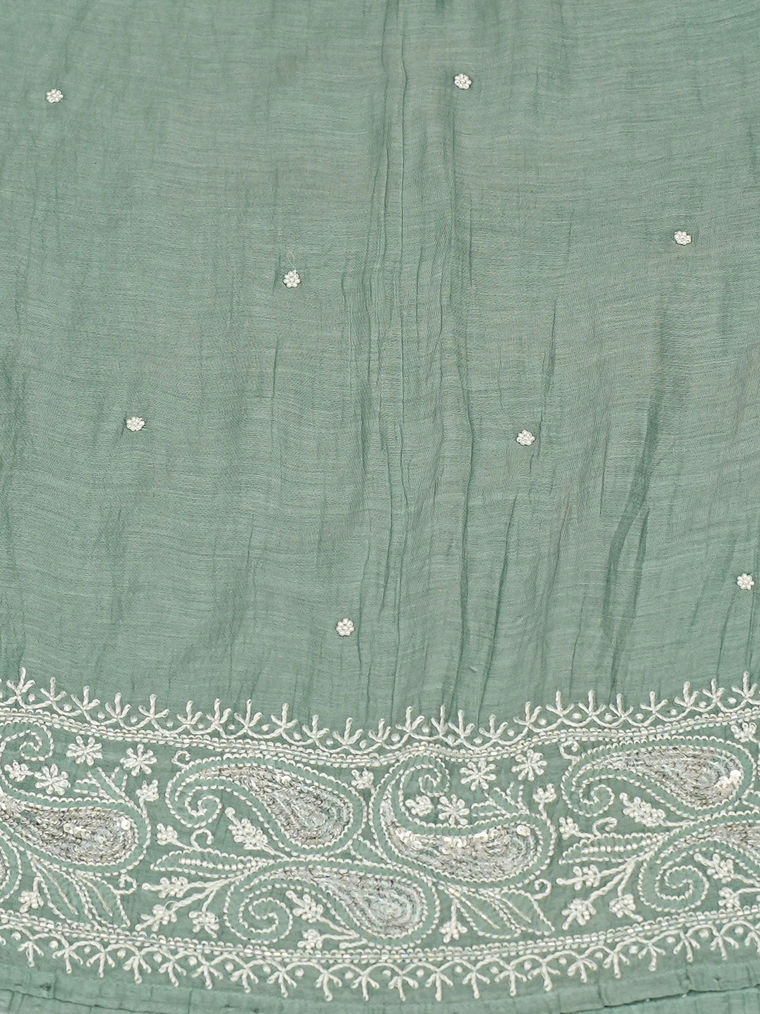 Ada Hand Embroidered Teal Green Chanderi Lucknowi Chikankari Semi-stitched Kurta Dupatta Set With Pearl Work 01A660719