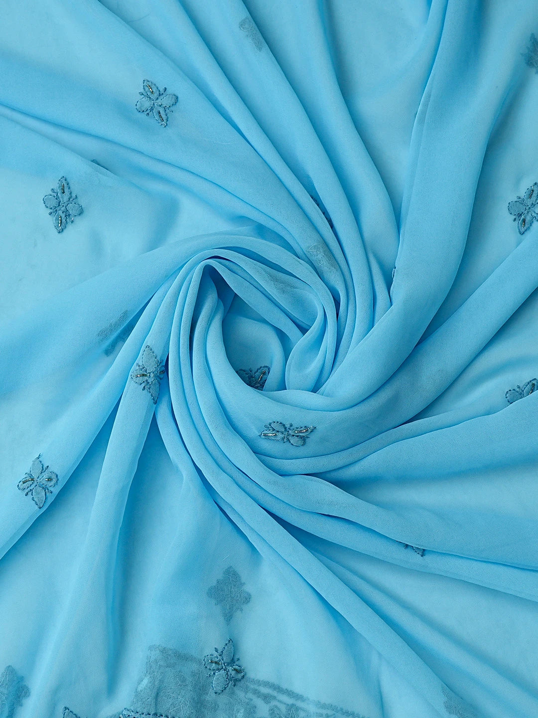 Ada Hand Embroidered Blue Georgette Lucknowi Chikankari Unstitched Suit Piece With Mirror Work 01A384117