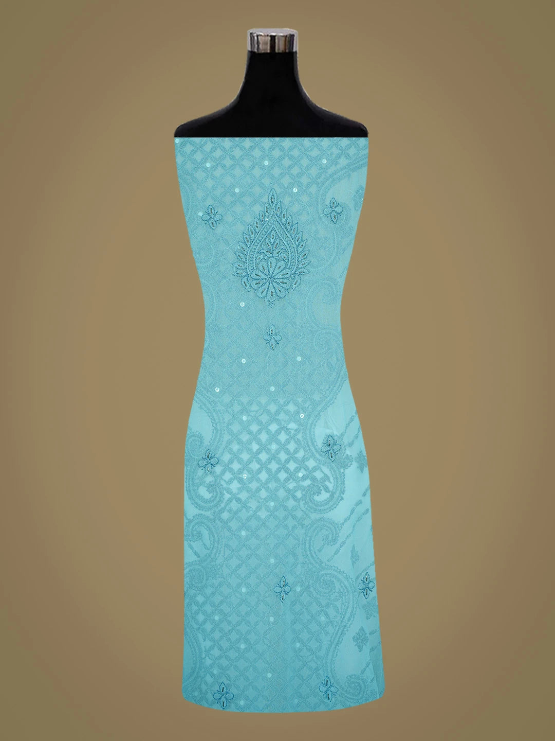 Ada Hand Embroidered Blue Georgette Lucknowi Chikankari Unstitched Suit Piece With Mirror Work 01A384117