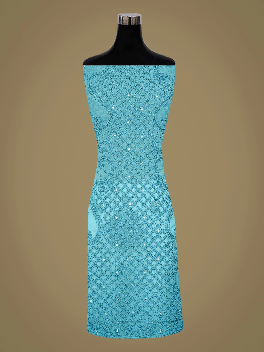 Ada Hand Embroidered Blue Georgette Lucknowi Chikankari Unstitched Suit Piece With Mirror Work 01A384117