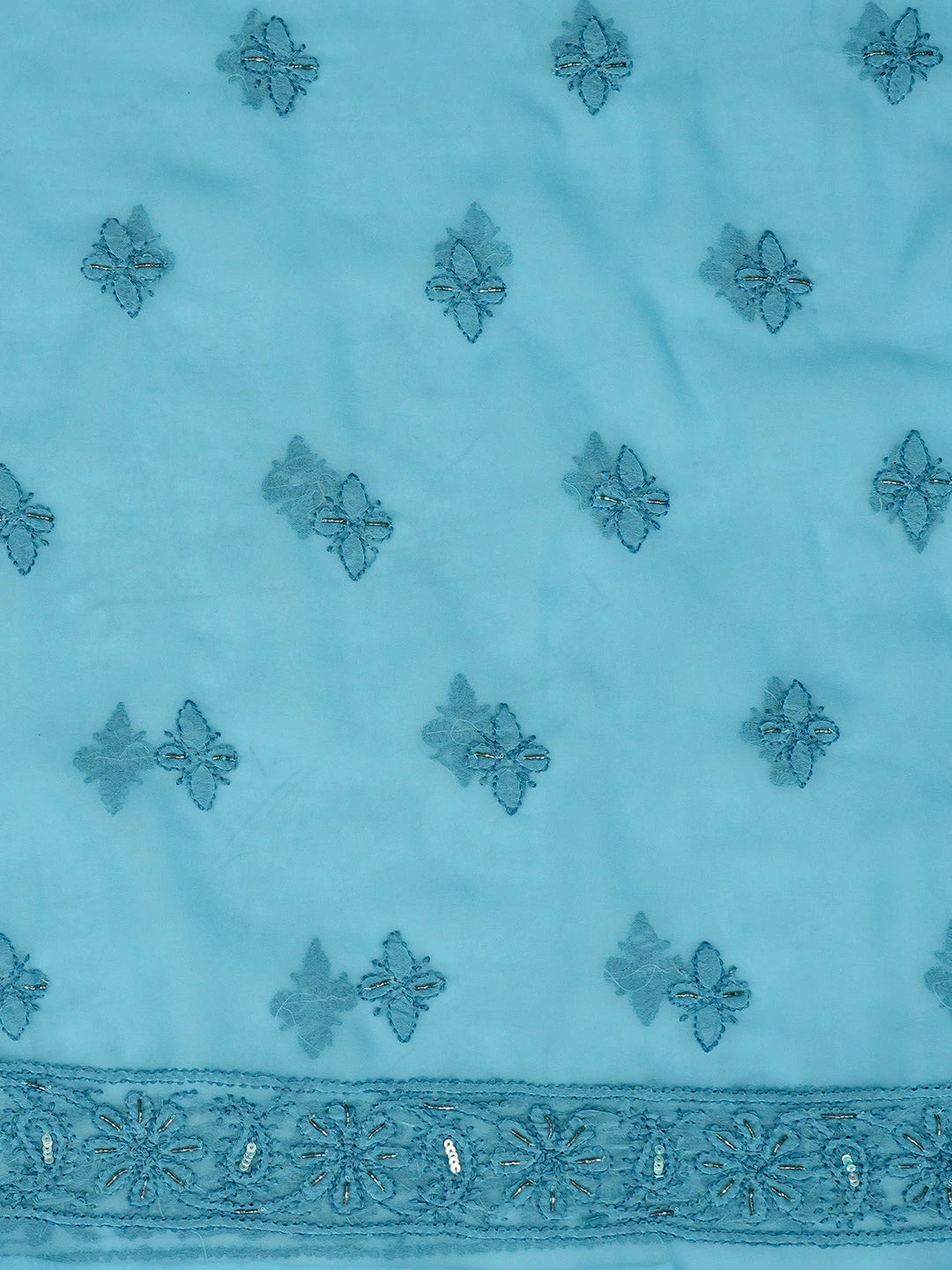 Ada Hand Embroidered Blue Georgette Lucknowi Chikankari Unstitched Suit Piece With Mirror Work 01A384117