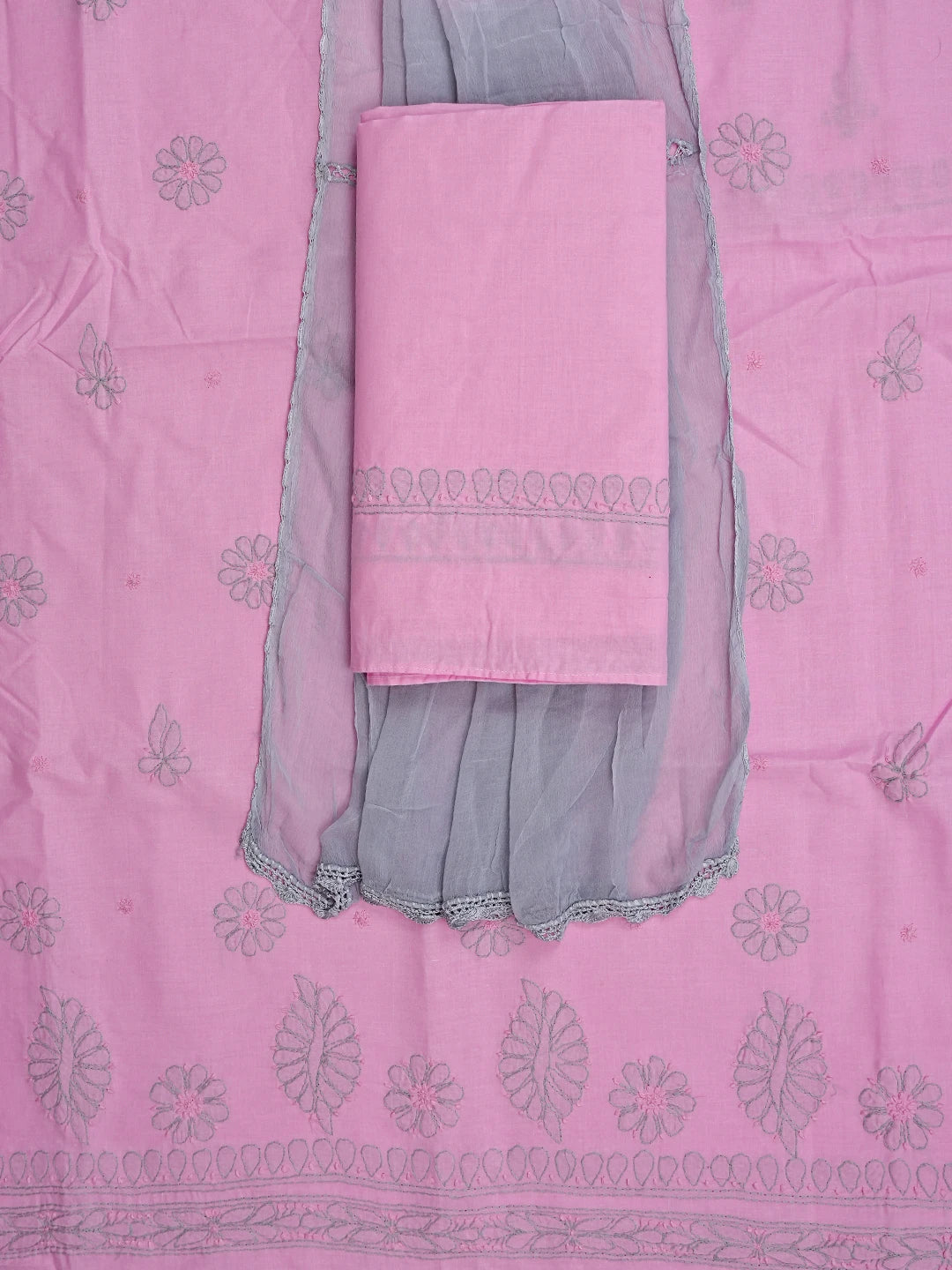 Ada Hand Embroidered Pink Cotton Lucknowi Chikankari Unstitched Suit Piece 01A818715