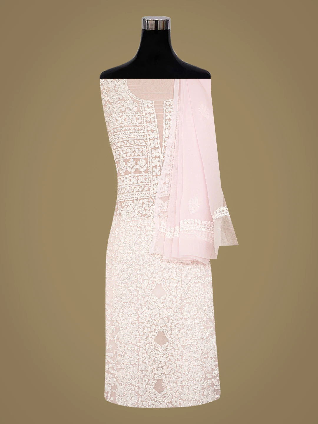 Ada Hand Embroidered Pink Georgette Lucknowi Chikankari Unstitched Suit Piece 01A823331