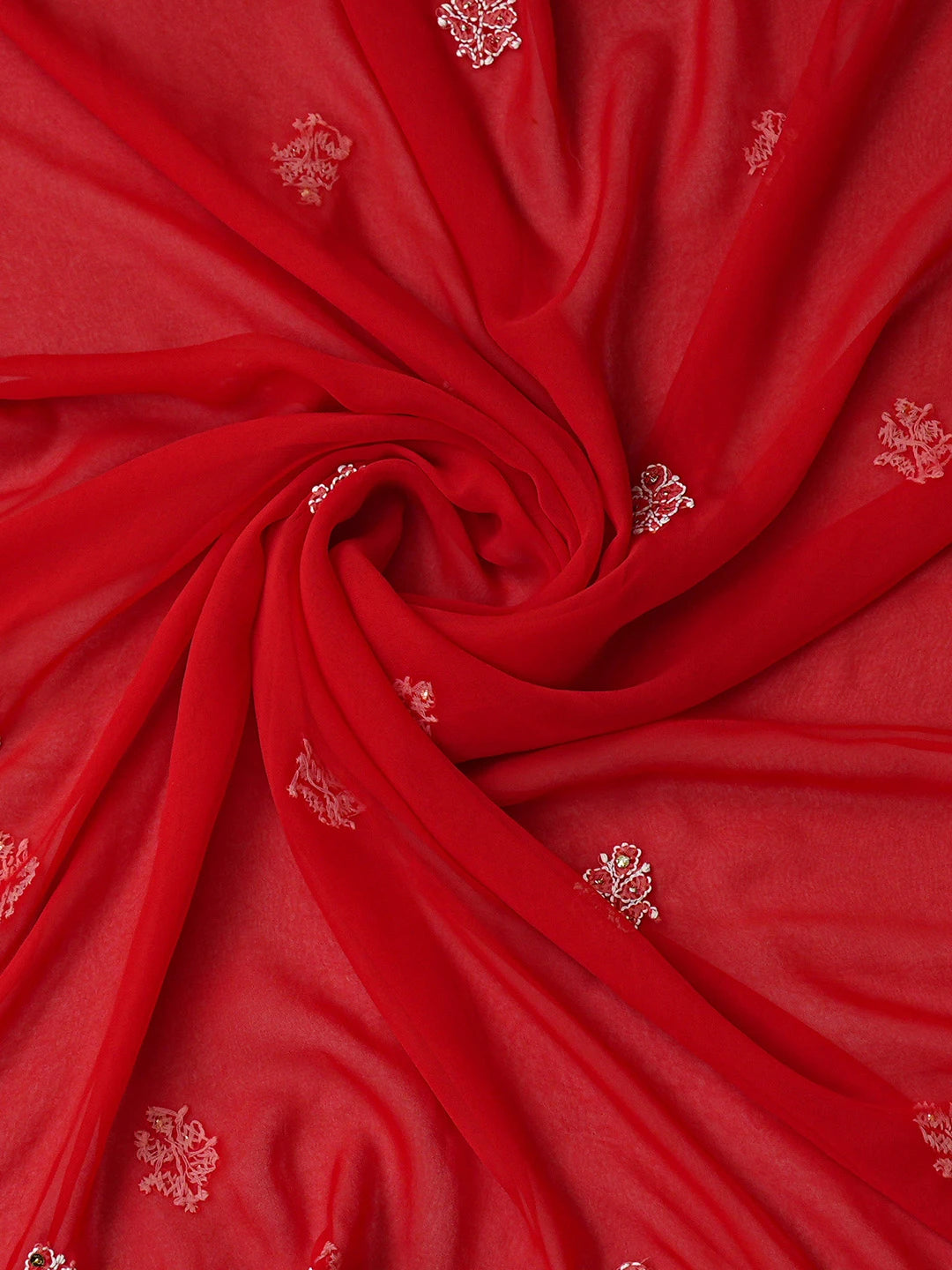 Ada Hand Embroidered Red Georgette Lucknowi Chikankari Unstitched Suit Piece With Mukaish Work 01A571002