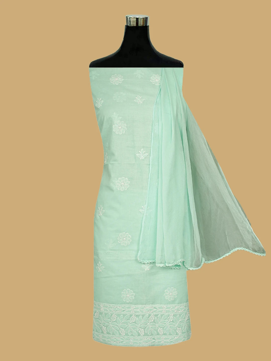 Ada Hand Embroidered Light Green Cotton Lucknowi Chikankari Unstitched Suit Piece 01A818681