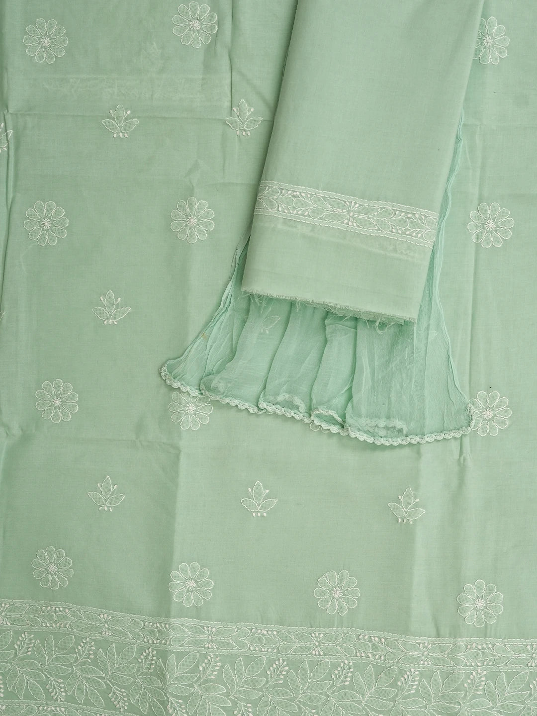 Ada Hand Embroidered Light Green Cotton Lucknowi Chikankari Unstitched Suit Piece 01A818681