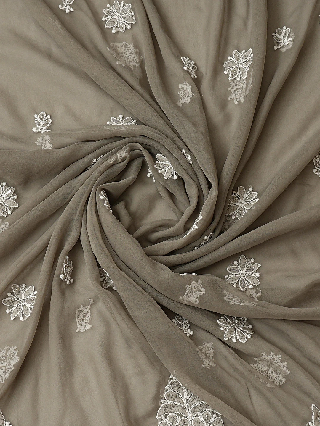 Ada Hand Embroidered Grey Georgette Lucknowi Chikankari Unstitched Suit Piece With Pearl Work 01A760893