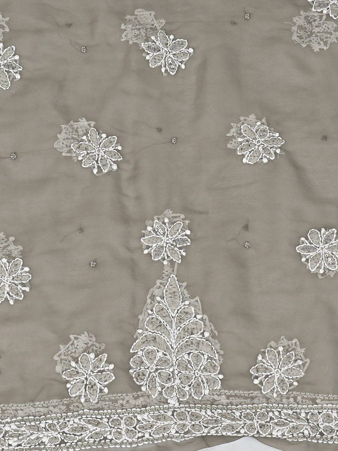 Ada Hand Embroidered Grey Georgette Lucknowi Chikankari Unstitched Suit Piece With Pearl Work 01A760893