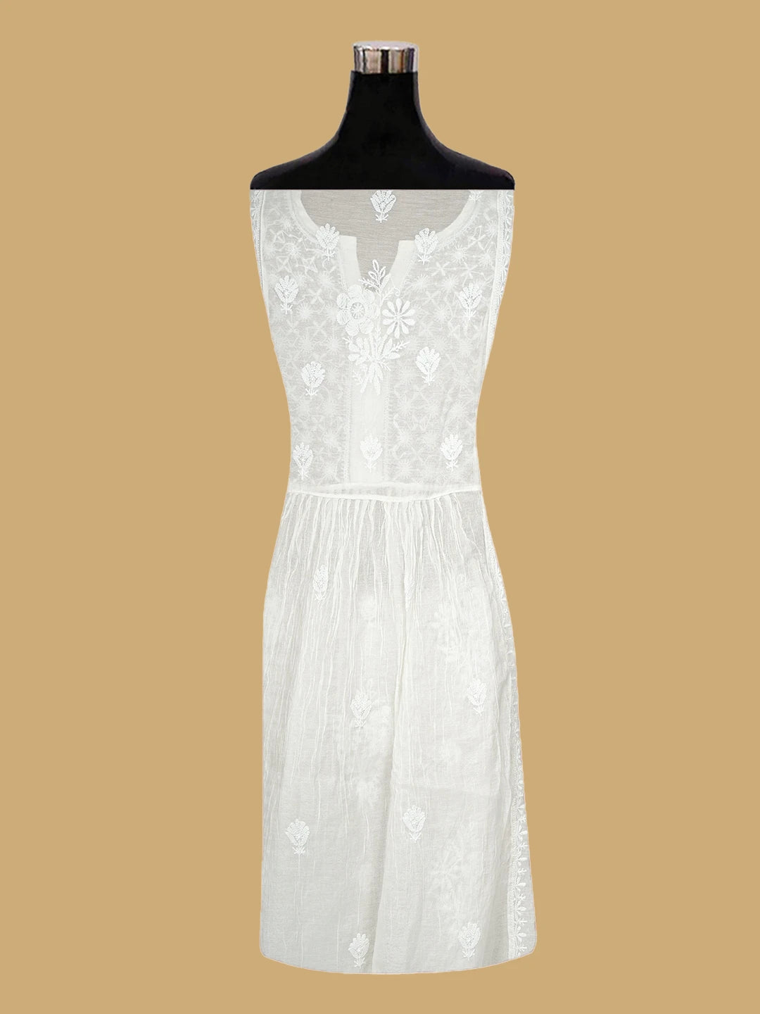 Ada Hand Embroidered White Chanderi Lucknowi Chikankari Semi-stitched Kurta Dupatta Set 01A811048