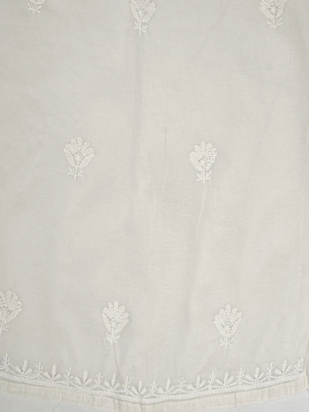 Ada Hand Embroidered White Chanderi Lucknowi Chikankari Semi-stitched Kurta Dupatta Set 01A811048