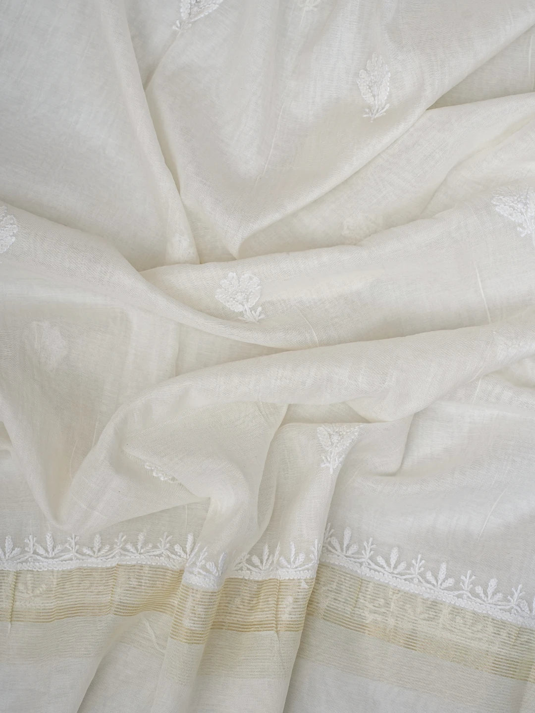 Ada Hand Embroidered White Chanderi Lucknowi Chikankari Semi-stitched Kurta Dupatta Set 01A811048