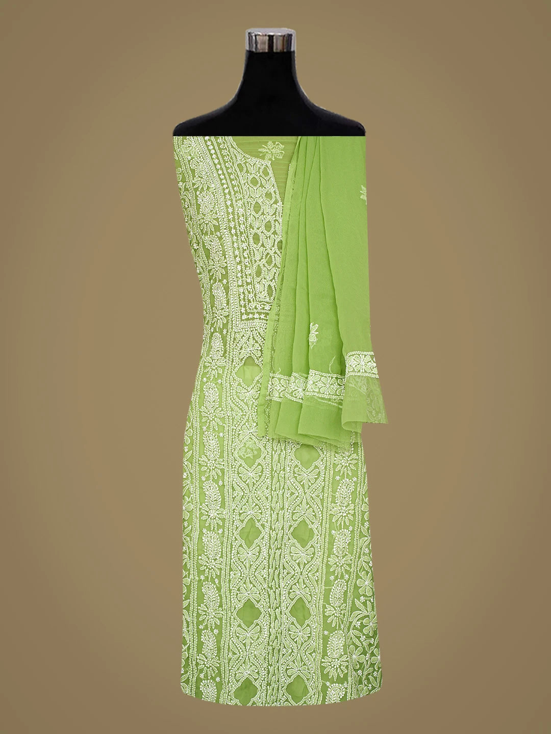 Ada Hand Embroidered Green Georgette Lucknowi Chikankari Unstitched Suit Piece 01A823819