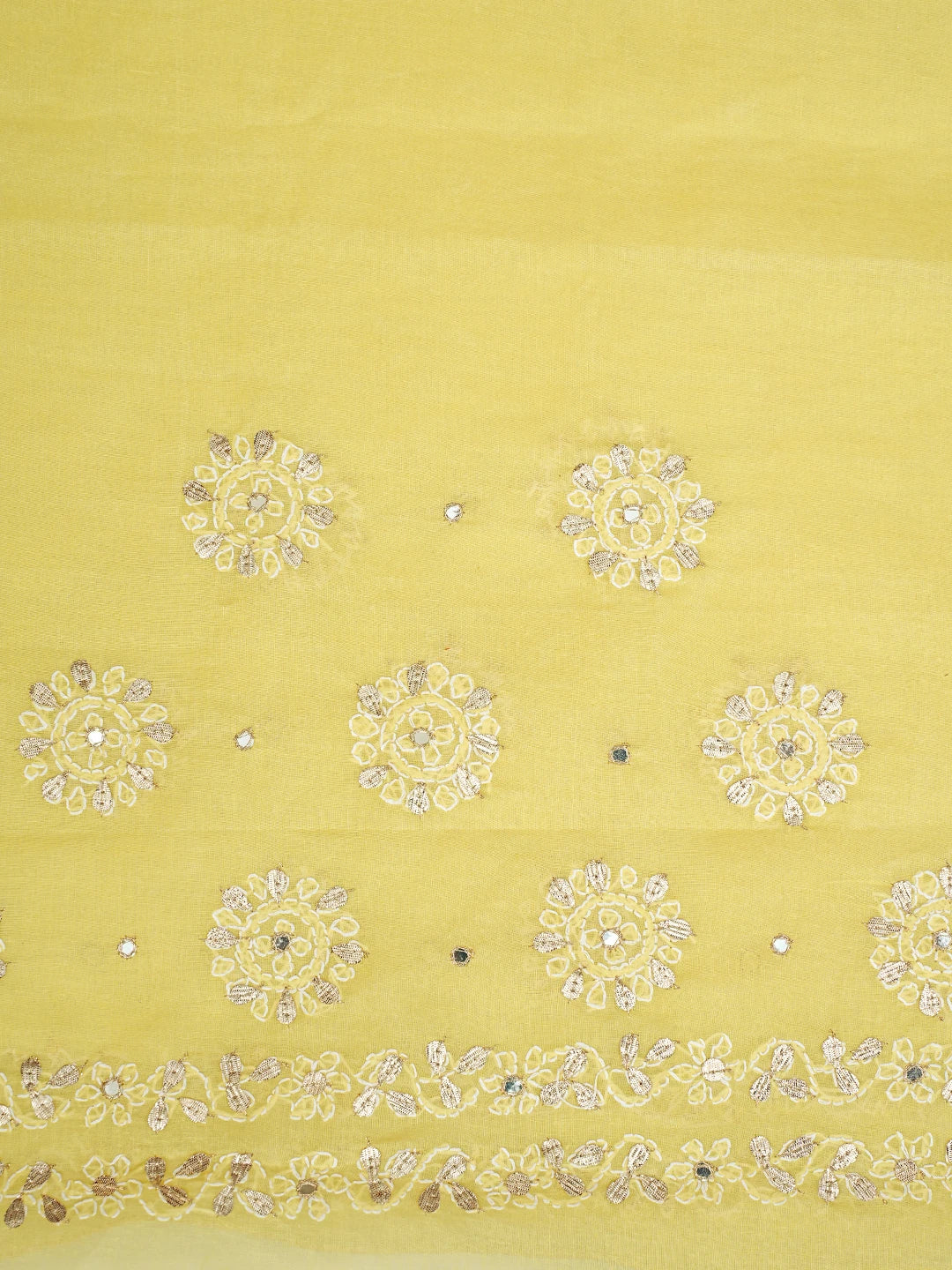 Ada Hand Embroidered Maize Yellow Cotton Lucknowi Chikankari Saree With Blouse With Mirror Work 01A563739