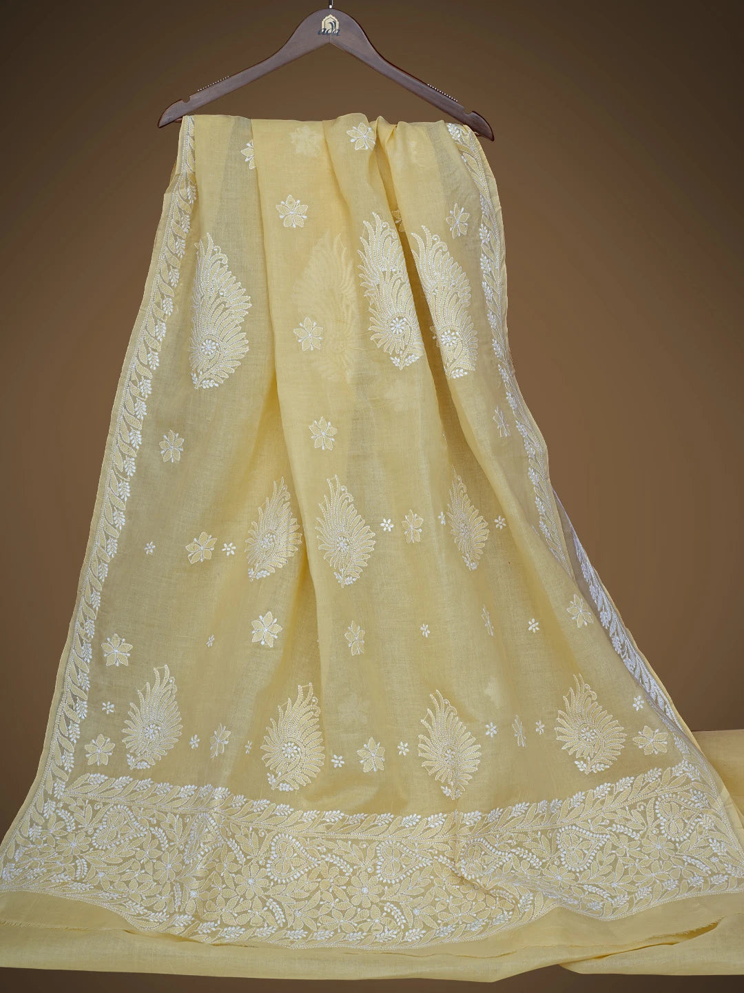 Ada Hand Embroidered Yellow Cotton Lucknowi Chikankari Saree and Blouse 01A777387