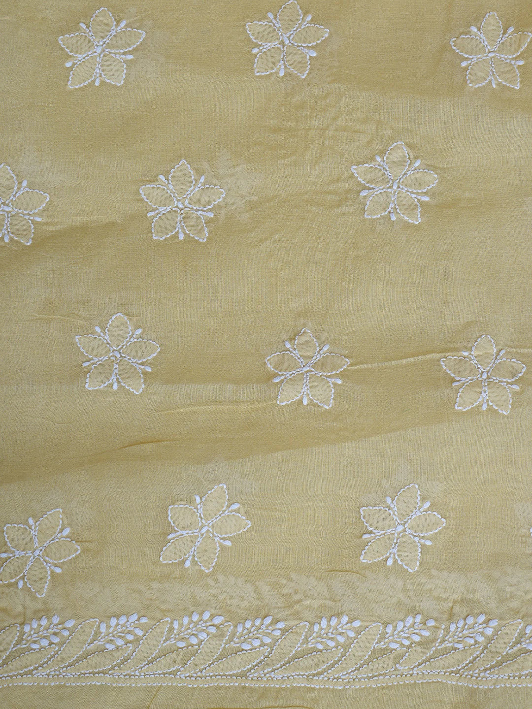 Ada Hand Embroidered Yellow Cotton Lucknowi Chikankari Saree and Blouse 01A777387