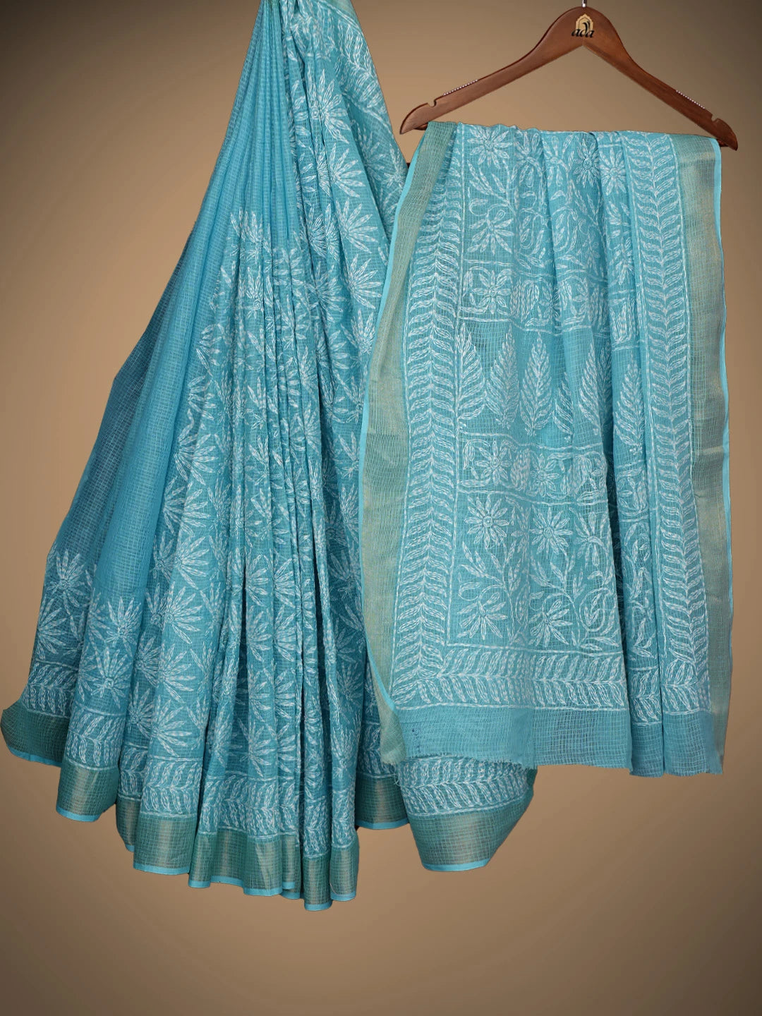 Ada Hand Embroidered Blue Kota Lucknowi Chikankari Saree and Blouse 01A767517