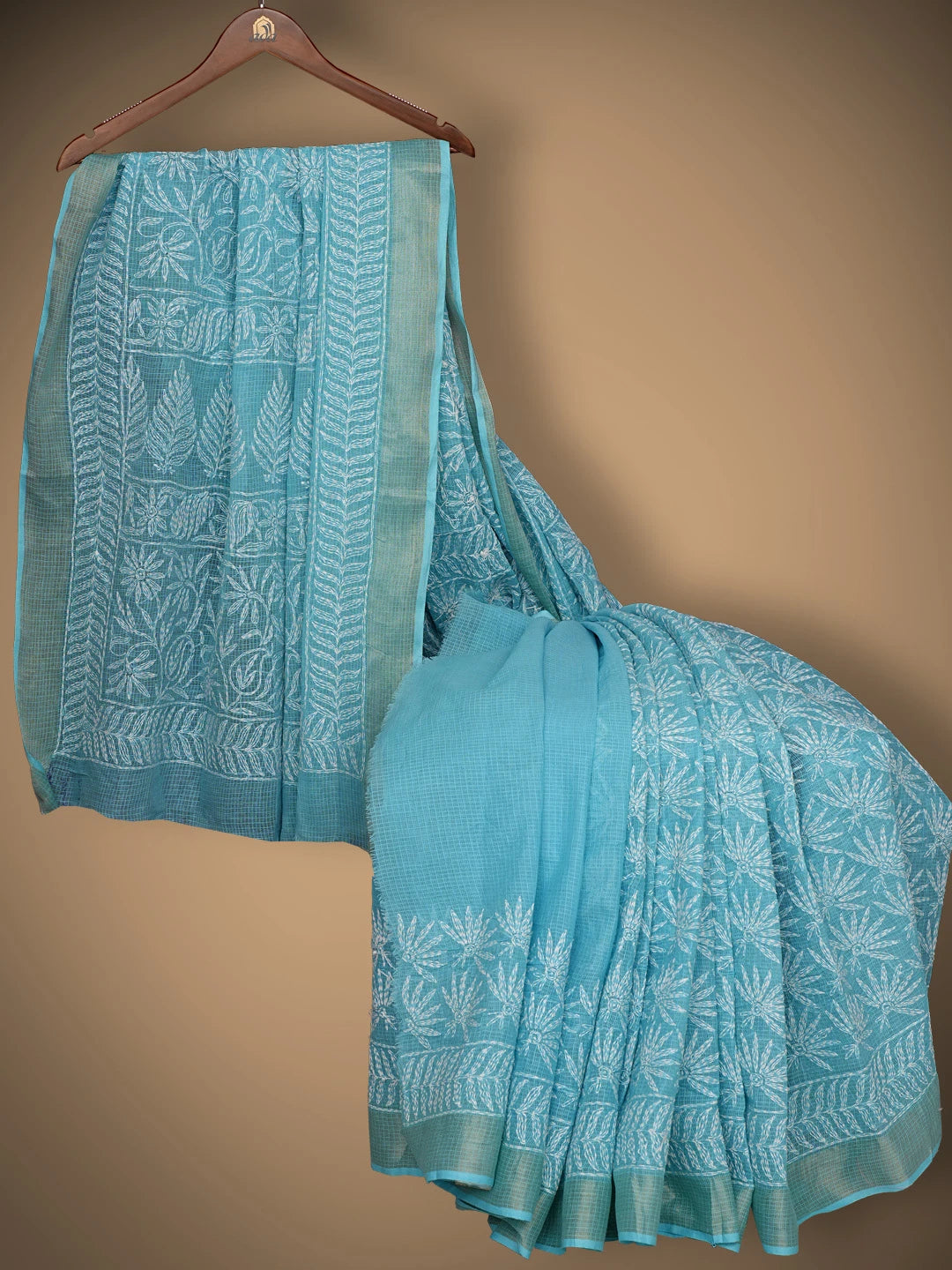 Ada Hand Embroidered Blue Kota Lucknowi Chikankari Saree and Blouse 01A767517