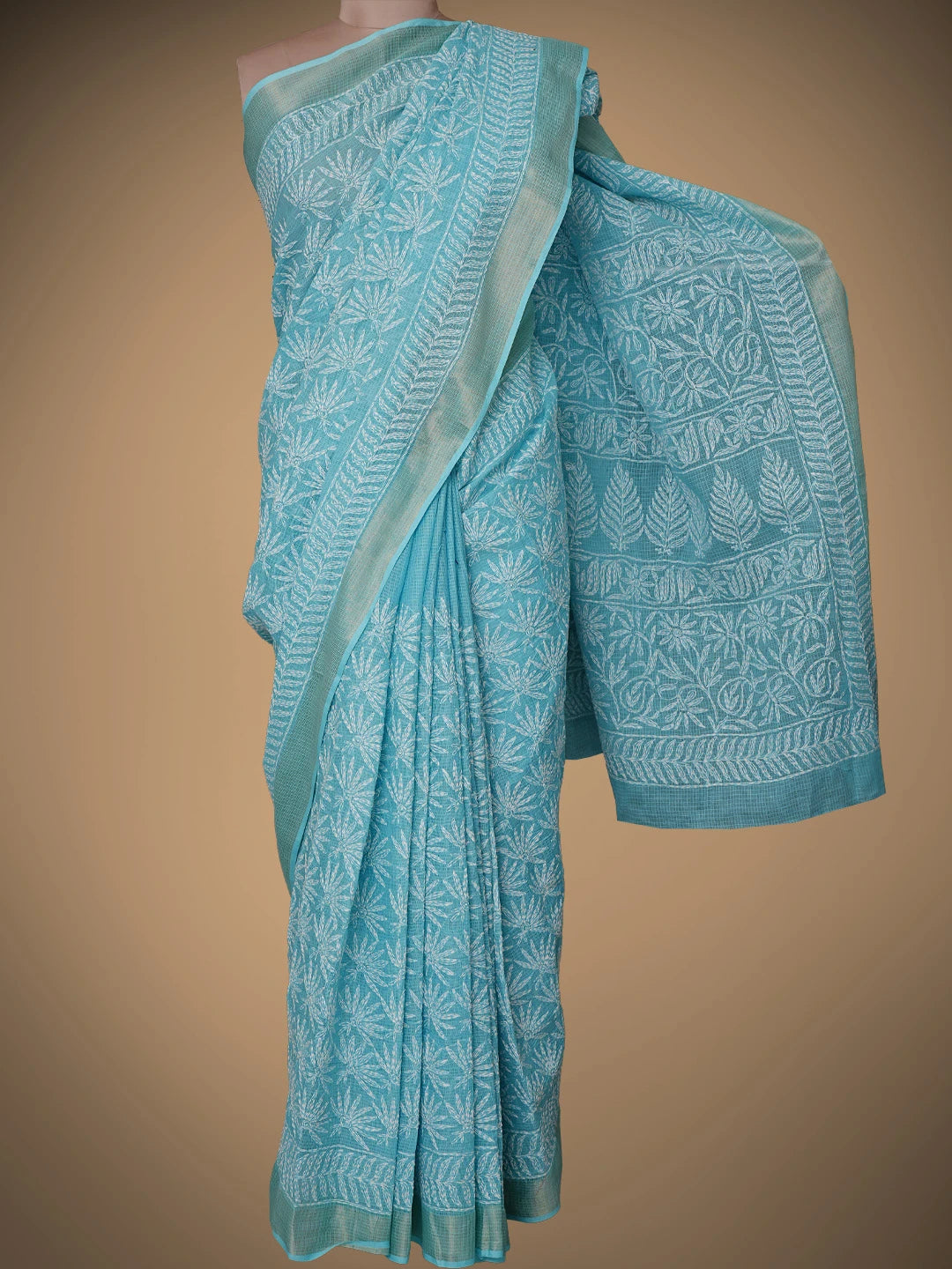 Ada Hand Embroidered Blue Kota Lucknowi Chikankari Saree and Blouse 01A767517